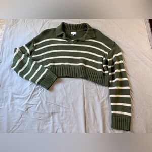 La Hearts Pacsun Olive and Cream Knit Cropped Sweater